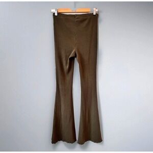Aerie Ribbed Knit Flare Pants Womens S Olive Green Gorpcore Earthy Boho Granola